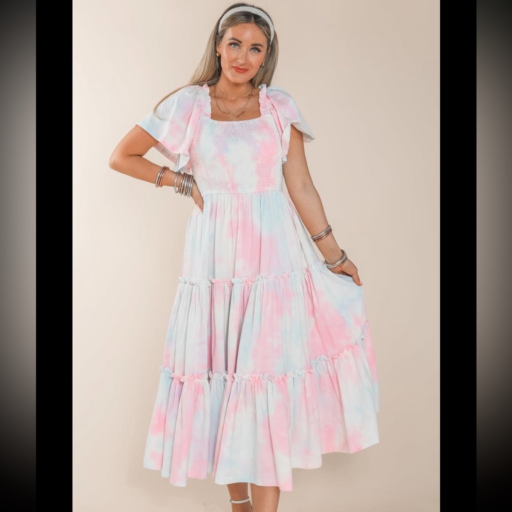 Ivy City Co Pink and Blue Midi Dress